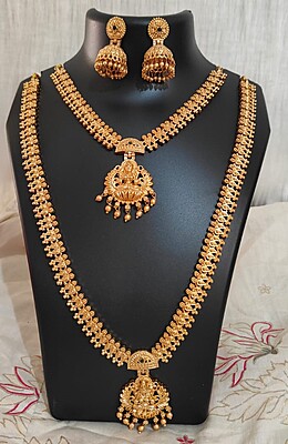 2 Layer Lakshmi Pendant Long and Short haram Combo
