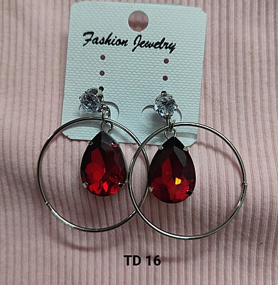 Elegant Latest Fashion Stainless Steel Crystal Silver & Red Stone Drops Earrings for Women and Girls