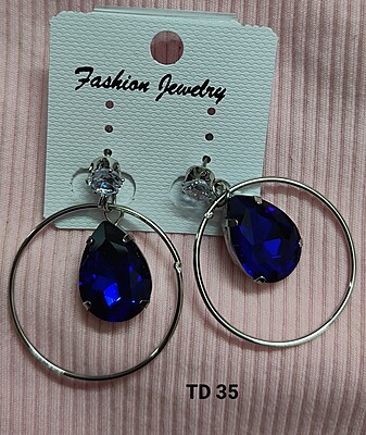 Elegant Latest Fashion Stainless Steel Crystal Silver & Blue Stone Drops Earrings for Women and Girls