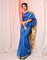 Handloom Bengal Cotton Silk Saree -Blue Handloom Bengal Cotton Silk Saree -Blue