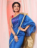 Handloom Bengal Cotton Silk Saree -Blue Handloom Bengal Cotton Silk Saree -Blue
