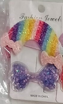 Bow and Rainbow Gliter Sparkle Hair Accessories pins for Girls (Multicolor)