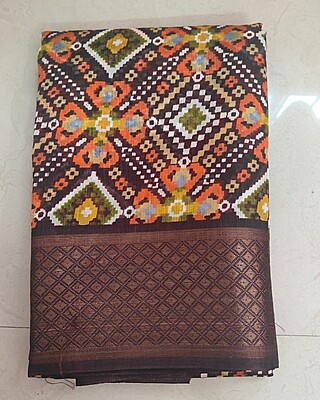 Cotton Zari Border Saree - Brown