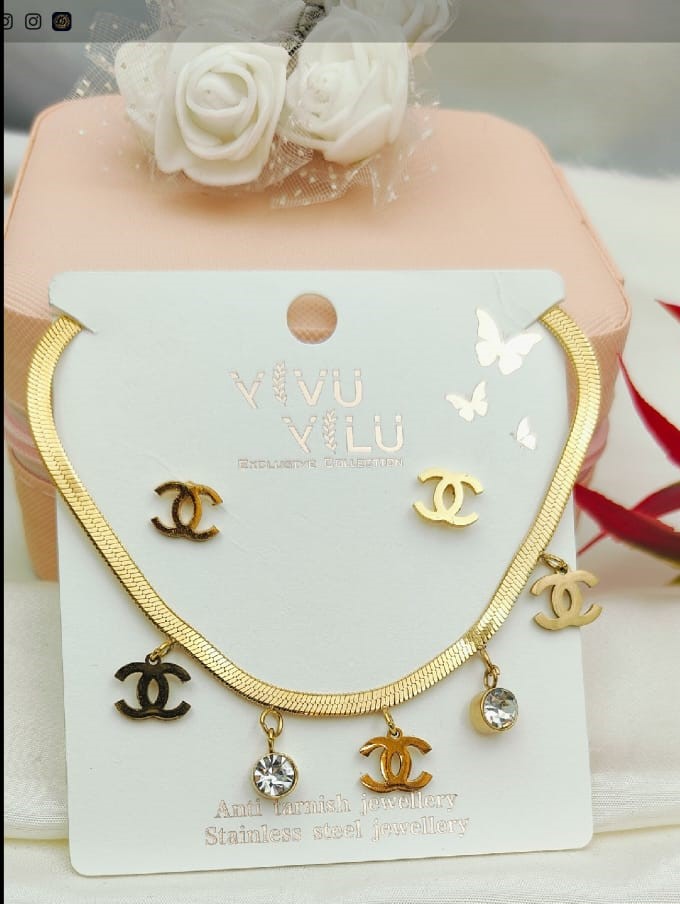 Design collection of Anti Tarnish chain and ear ring combo Design collection of Anti Tarnish chain and ear ring combo