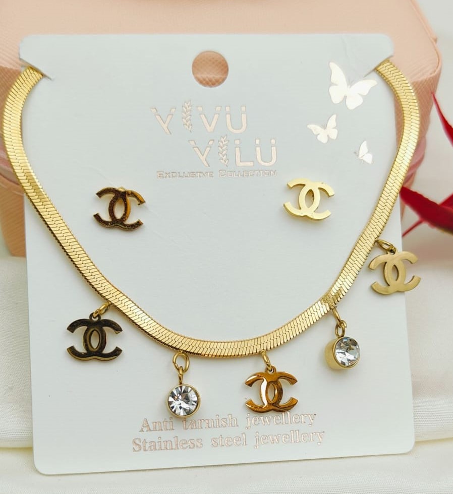 Design collection of Anti Tarnish chain and ear ring combo Design collection of Anti Tarnish chain and ear ring combo