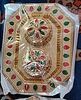 Decorative Indian Roli Chawal and Kumkum Platter Set, Hand Painted Plastic Plate Decorative Indian Roli Chawal and Kumkum Platter Set, Hand Painted Plastic Plate
