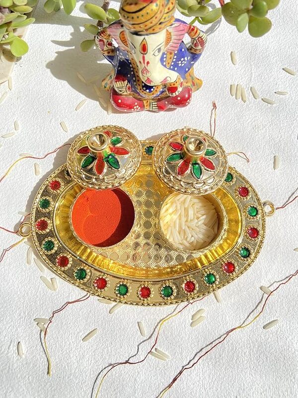 Decorative Indian Roli Chawal and Kumkum Platter Set, Hand Painted Plastic Plate Decorative Indian Roli Chawal and Kumkum Platter Set, Hand Painted Plastic Plate