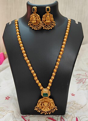 Lakshmi pendant gold beads chain for traditional wear