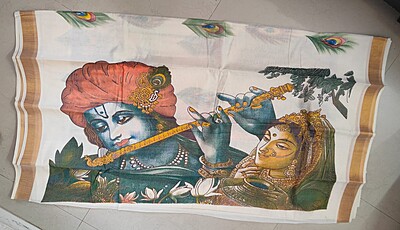 Kerala Kasavu Hand Brush Painted Cotton Saree