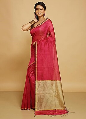 Handloom Bengal Silk Cotton Saree - Pink