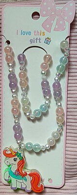 LED light pink pearl mala unicorn pendant chain